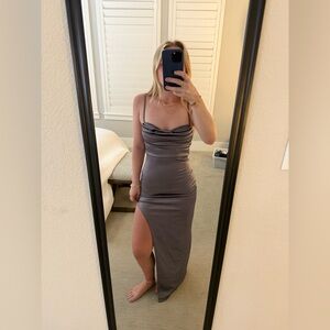 Windsor purple/silver Maxi Dress with Slit and Spaghetti Straps